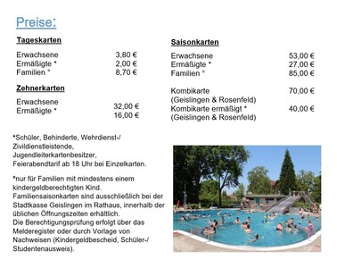 Preise Schlossparkbad 2022